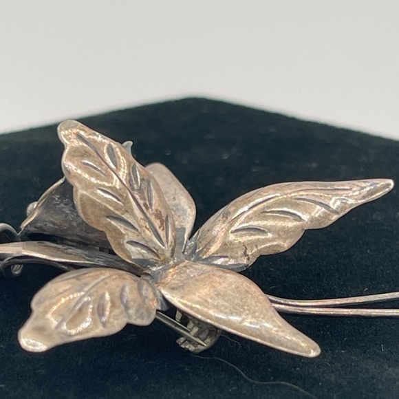 Vintage Sterling Silver Flower Brooch Pin 925 Lily Orchid Mexico Signed DS Taxco - Picture 6 of 9